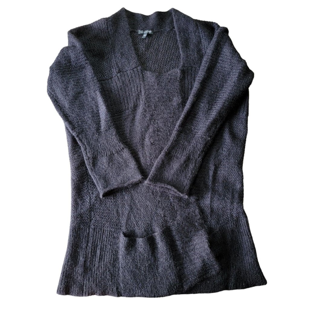 Eileen Fisher Womens Sweater Large Purple Knit Snap Closure Pockets Mohair Blend